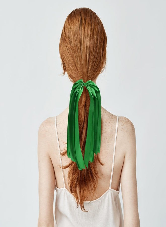 melyde Green Ribbon Hair Ties Cheer Long Tassel Elastic Hairbands Handmade Girls Women Ponytail Holder Hair Accessories for Holiday Party - Image 4